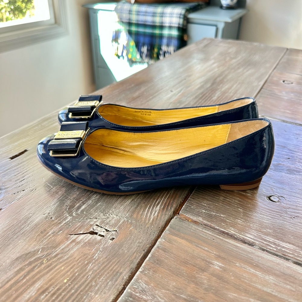 Kate Spade Navy Blue Patent Leather Ballet Flats With Bow Old Money Preppy - Picture 6 of 8